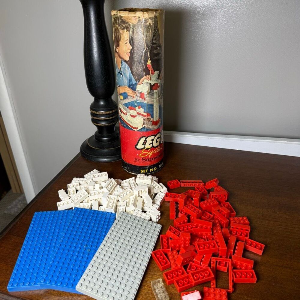 Vintage 1961 Lego System Samsonite Classic Tube Container Set - Not Complete